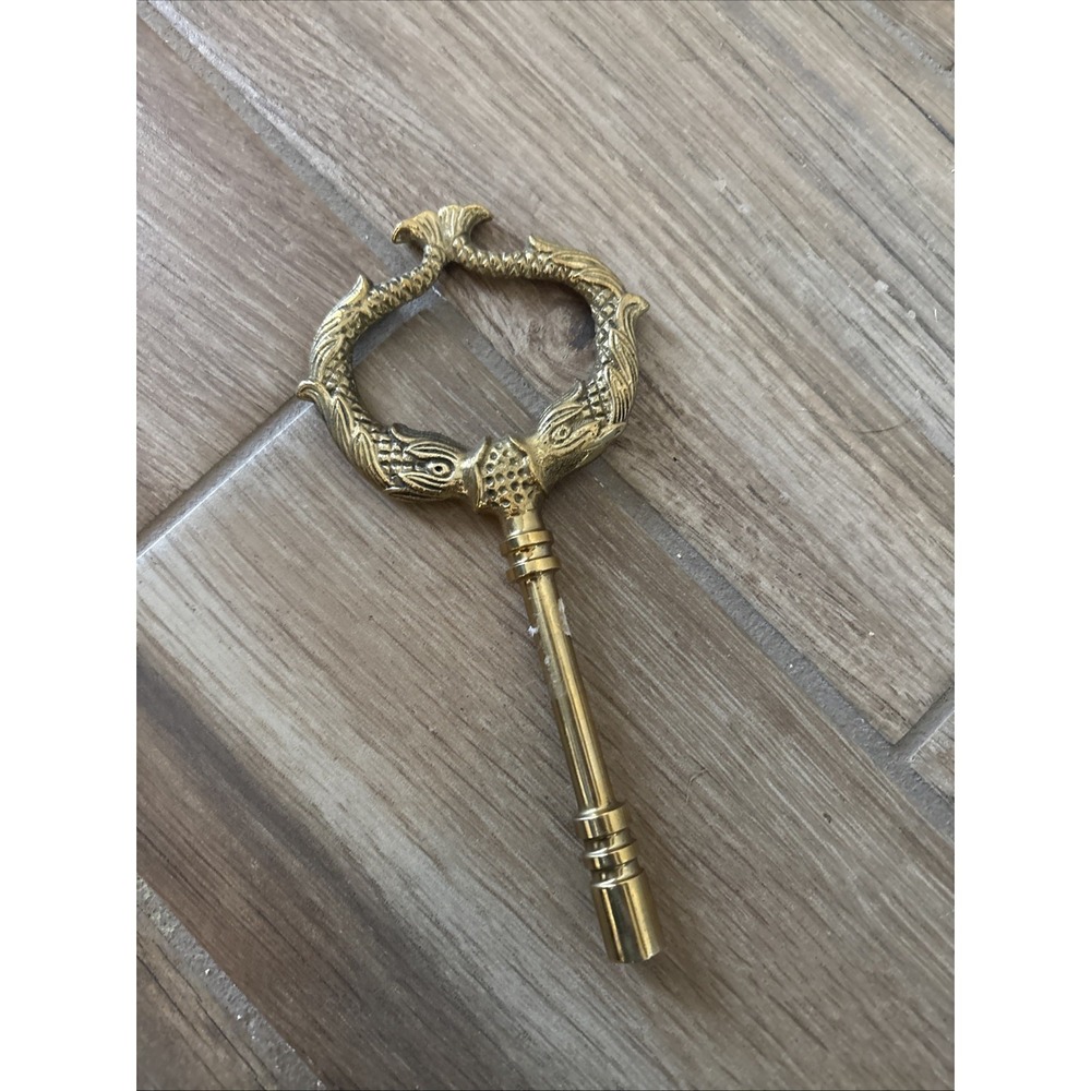 Vintage Koi Fish Solid Brass Gas Clock Key 7.5 Inches